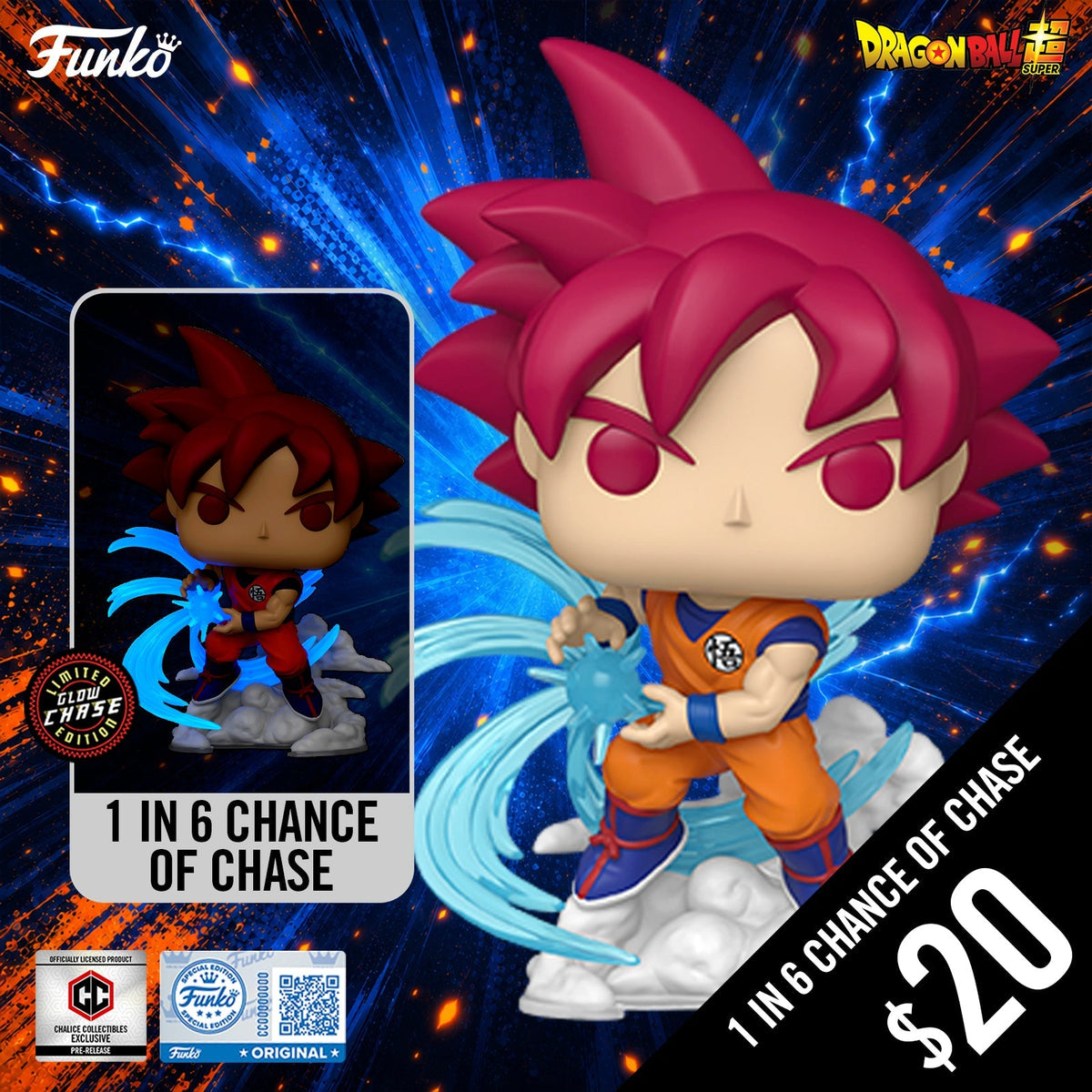 Pre-Order: Funko Pop! Chalice Exclusive: DBS: Super Saiyan God Goku #2491 (1 in 6 chance of Chase) (PR)