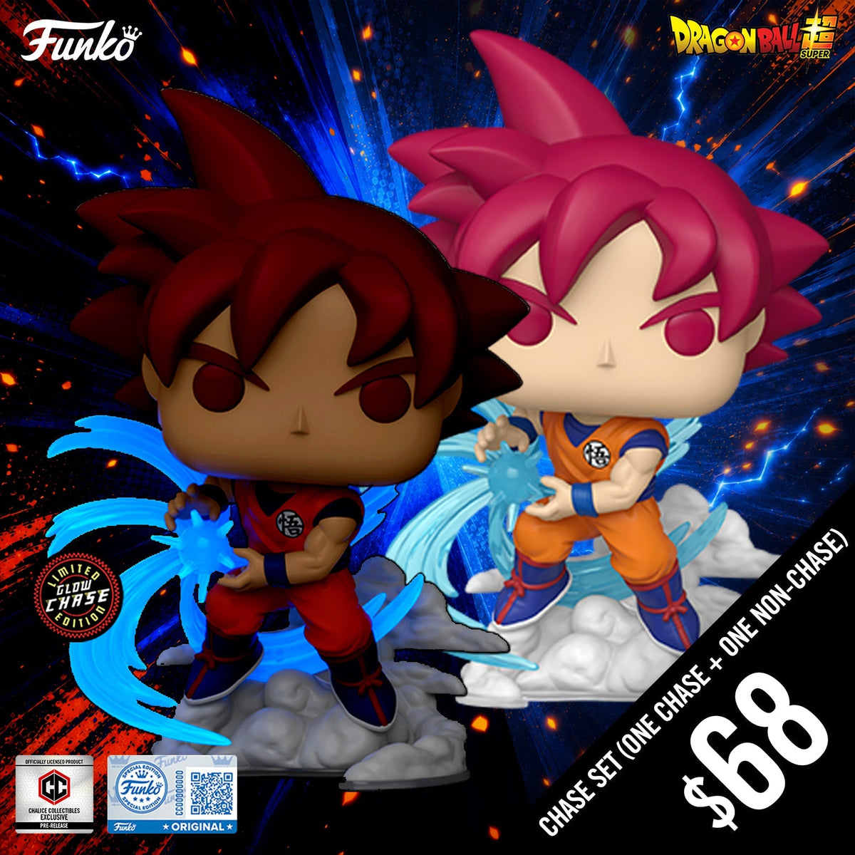 Pre-Order: Funko Pop! Chalice Exclusive: DBS: Super Saiyan God Goku #2491 (Chase plus Non-Chase) (PR)