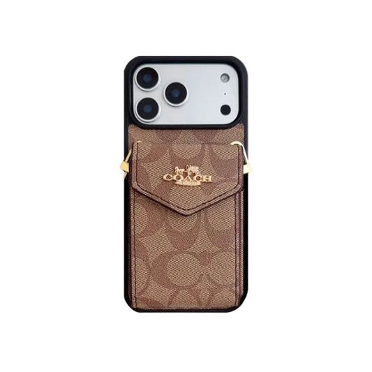 Luxury Logo Accordion Card Holder Leather Crossbody Apple iPhone Case
