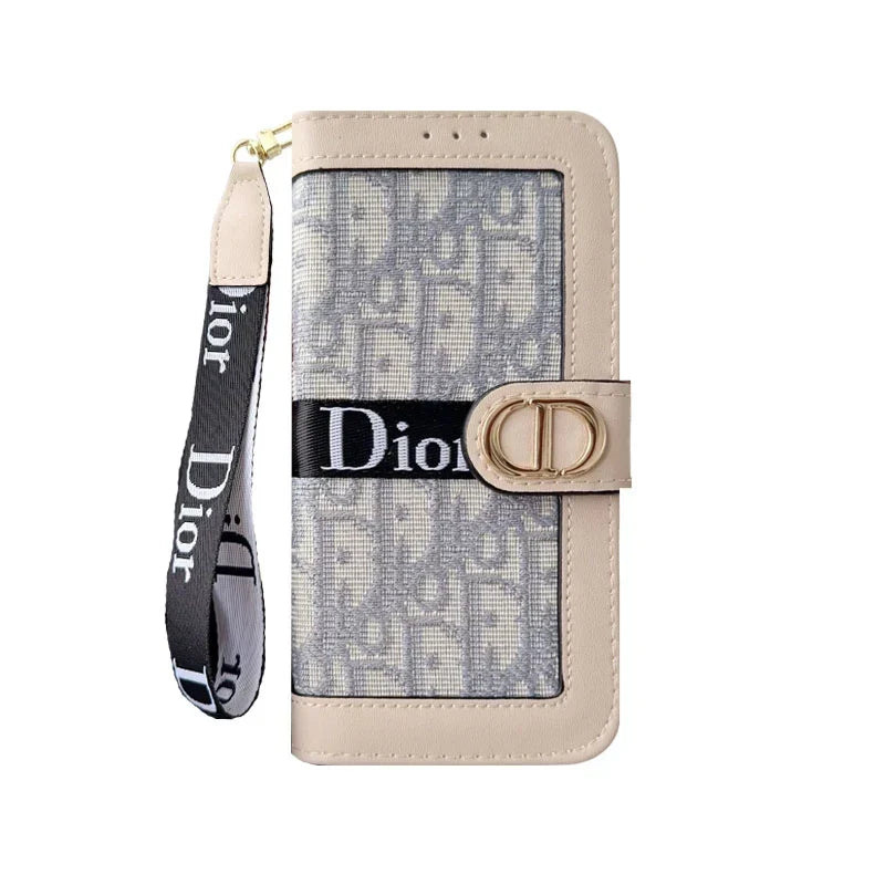 Dior iPhone Case With Card Holder And Wrist Strap For iPhone 12-18 Pro & Pro Max