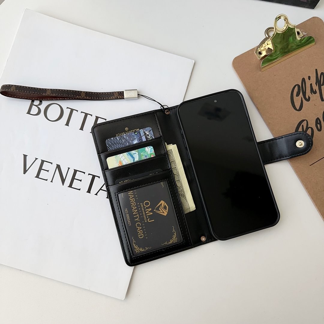 Premium Genuine Leather Monogram Wallet Card Holder for iPhone 13-18 Pro & Pro Max