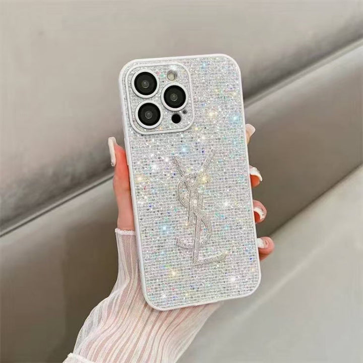 Luxury YSL Phone Case with Elegant Card Holder for iPhone 12-18 Pro & Pro Max