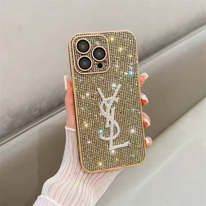 Luxury YSL Phone Case with Elegant Card Holder for iPhone 12-18 Pro & Pro Max