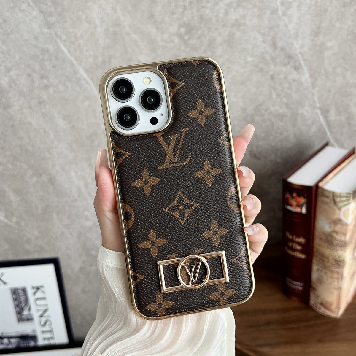 MONOGRAM CANVAS LEATHER PREMIUM ELECTROPLATING FOR IPHONE
