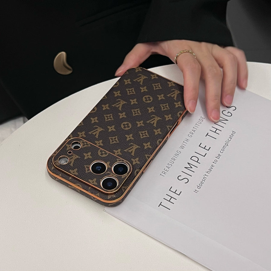 Luxury Brown Monogram Phone Case for iPhone 12-18 Pro & Pro Max