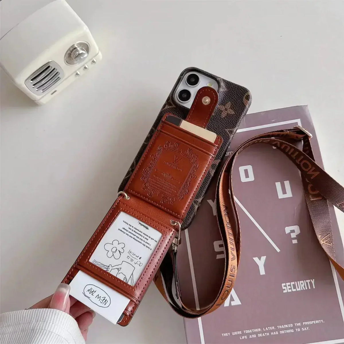 Luxury LV Phone Case Card Holder Detachable Lanyard for iPhone 12-18 Pro & Pro Max
