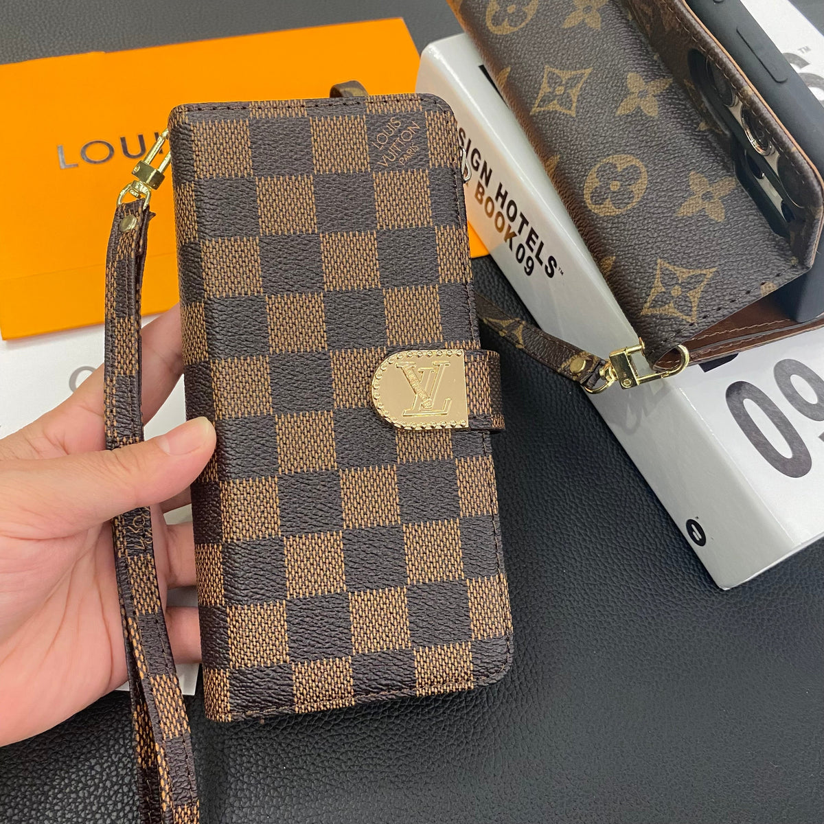 Luxury Monogram Leather Wallet Case with Strap for Samsung Galaxy S22-S26 Series