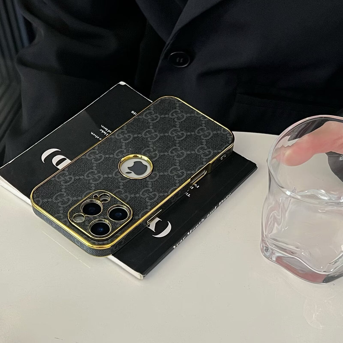 GG Clear Gold Monogram Case for iPhone 13-18 Pro & Pro Max