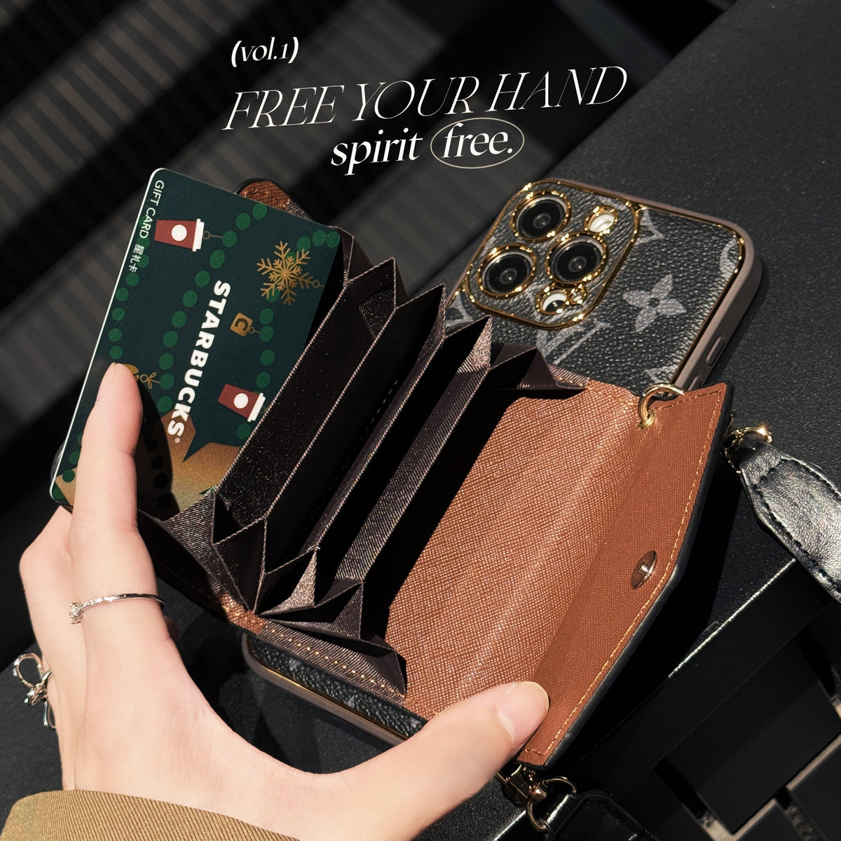 Luxury Monogram Leather Phone Case with Card Holder for iPhone 12-18 Pro & Pro Max