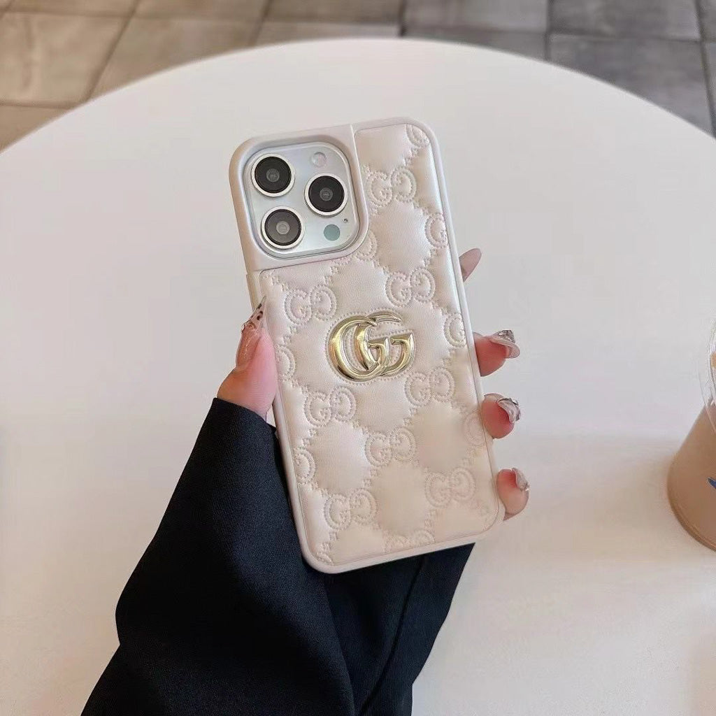 Luxury Stamped Leather iPhone Case for 13-18