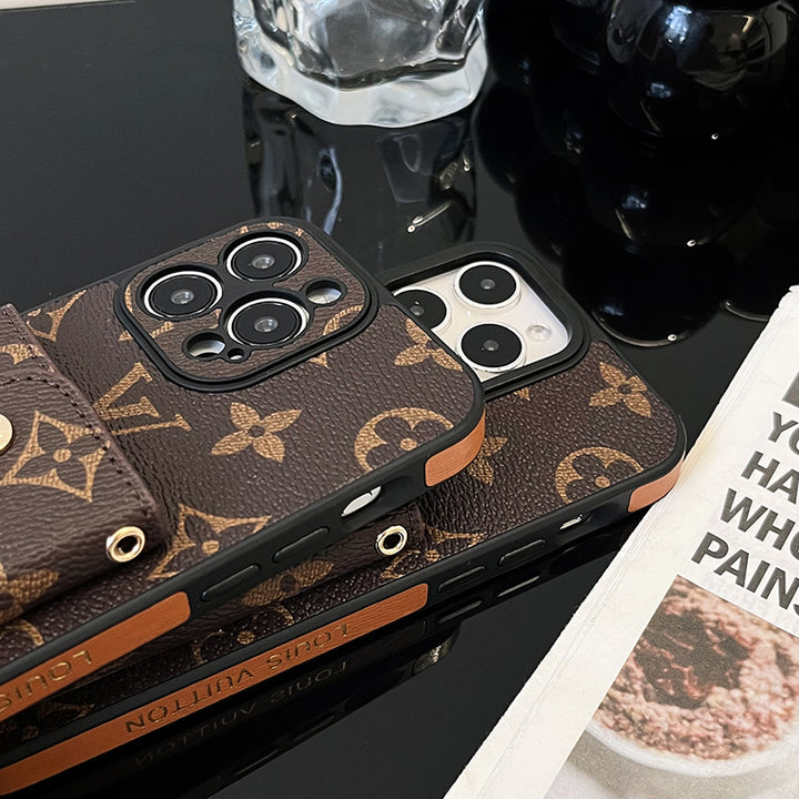 Lou Card Bag Chain Brown Phone Case with Strap for iPhone 12-18 Pro & Pro Max