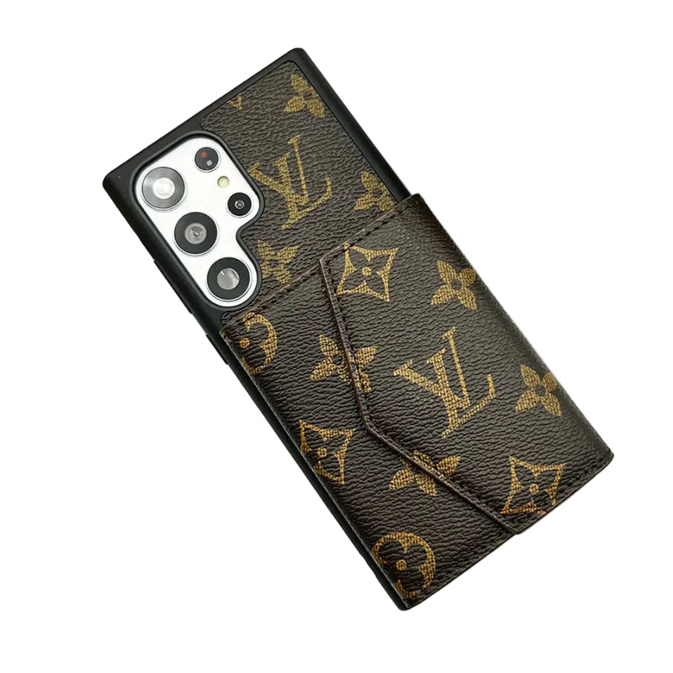 Luxury Monogram Leather Case with Envelope Card Holder for Samsung Galaxy S22-S26 Series
