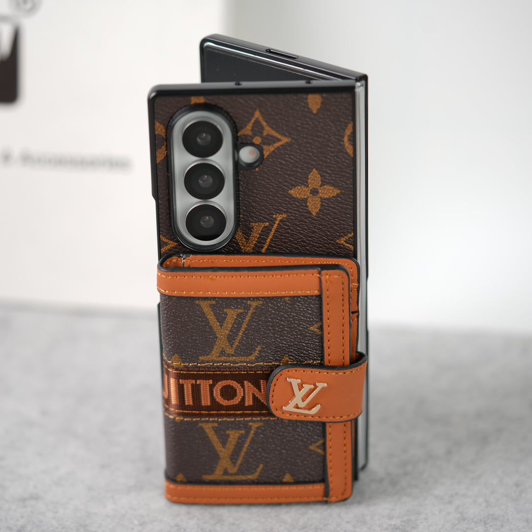 Luxury Monogram Wallet Case with Crossbody Strap for Samsung Galaxy Z Fold 3-8 Ultra