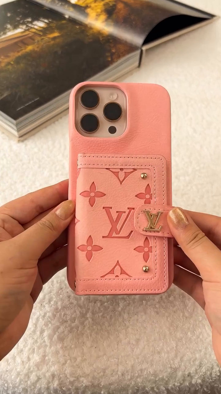 LV Luxury Leather Card Holder Phone Case for iPhone 12-18 Pro & Pro Max