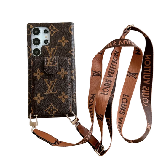 Luxury Monogram Card Wallet Case with Sling Strap for Samsung Galaxy S22-S26 Series