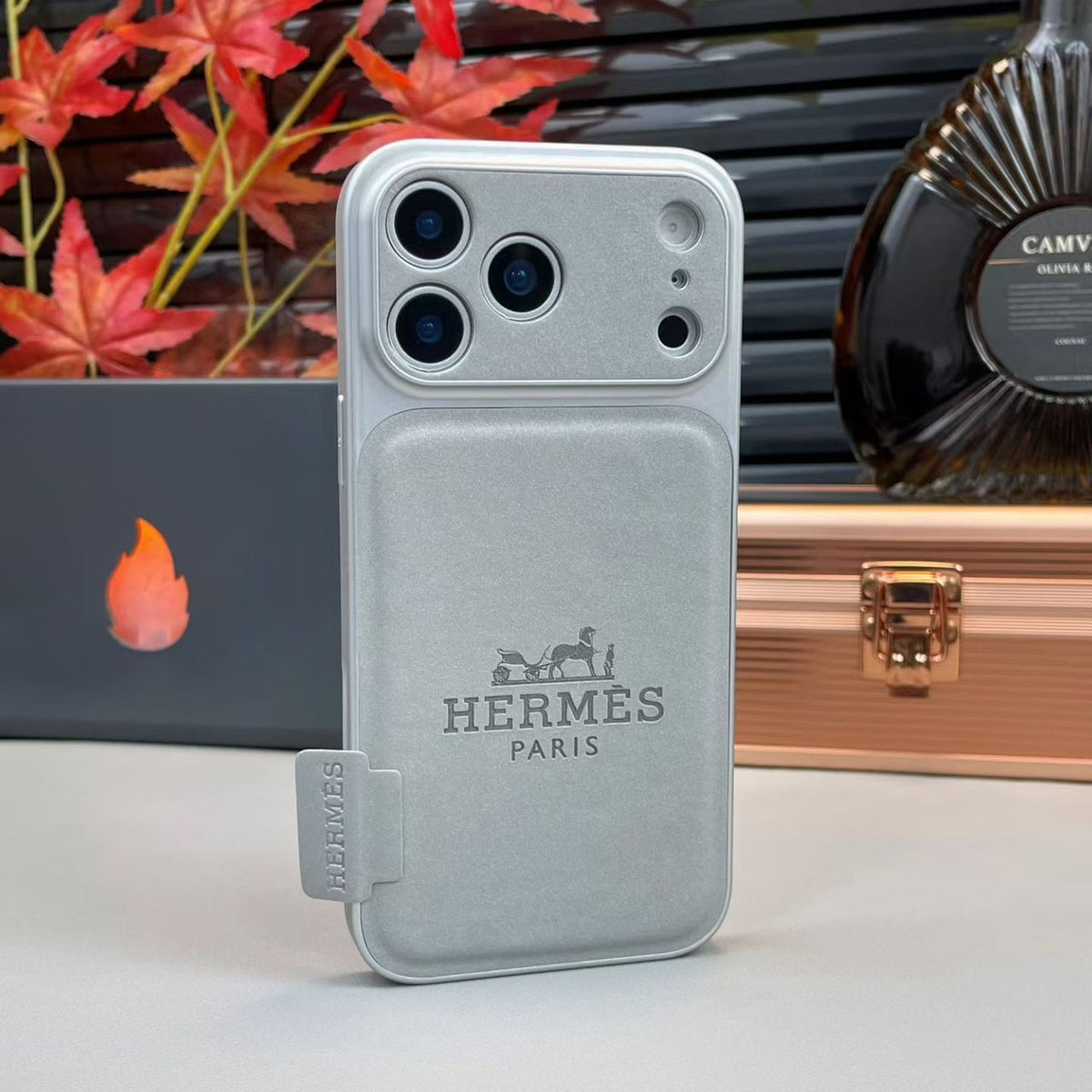 HRM Leather Flap Pocket Phone Case with Embossed Logo for iPhone 14-18 Pro & Pro Max