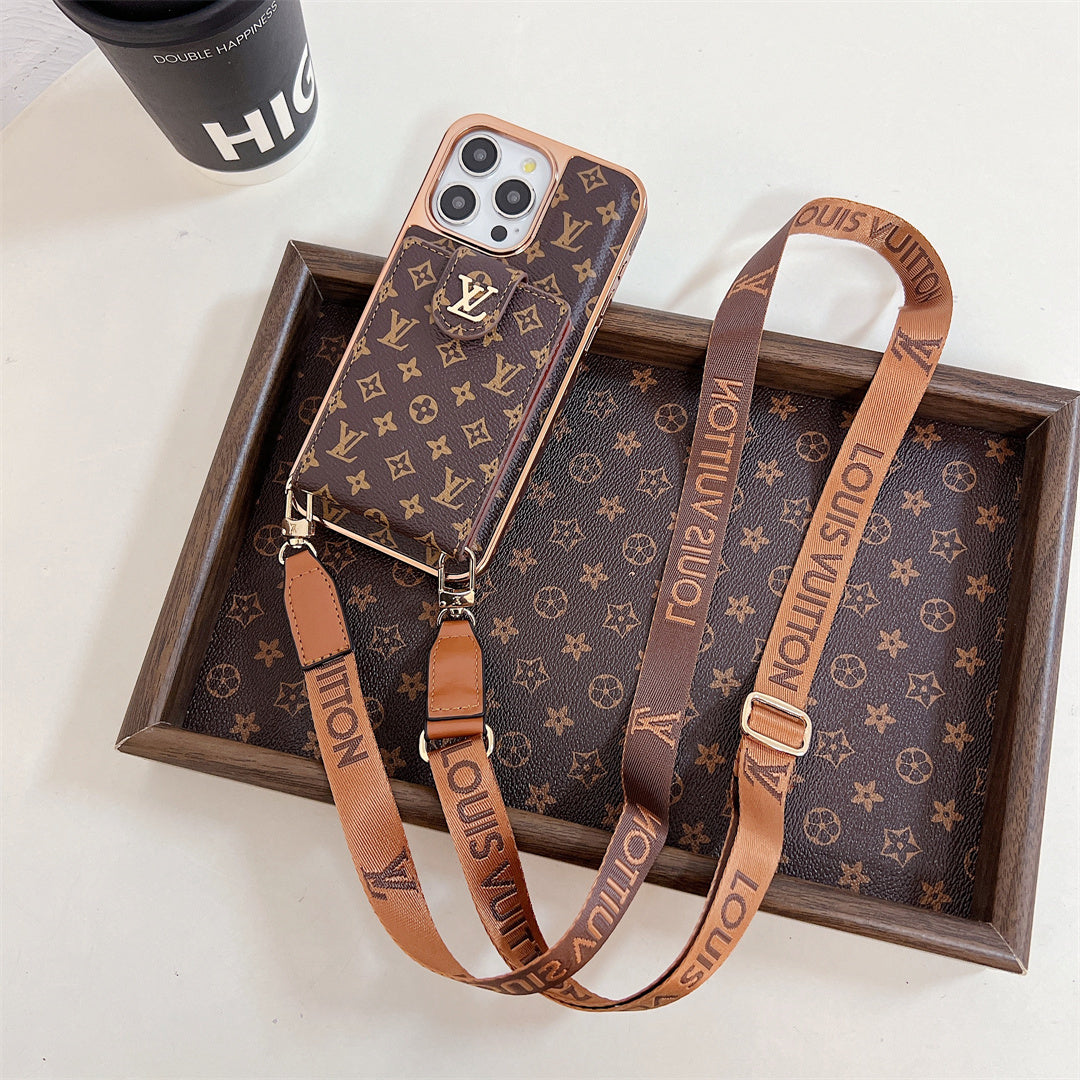 Luxury Louis V Case with Strap for iPhone 13-18 Pro & Pro Max