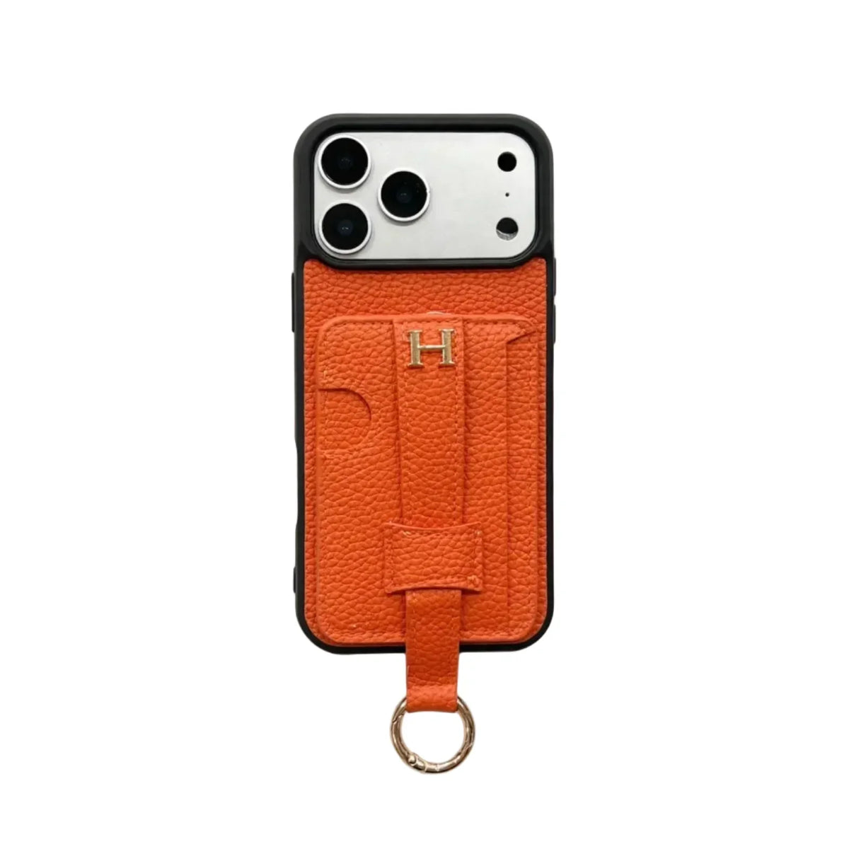 HRM Pebbled Leather Case with Pull-Tab Strap & Ring for iPhone 12-18 Pro & Pro Max